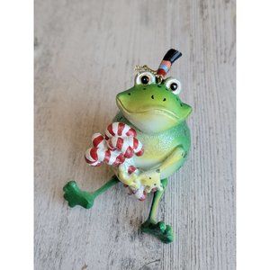 Dangling feet frog glitter ornament Xmas candy cane